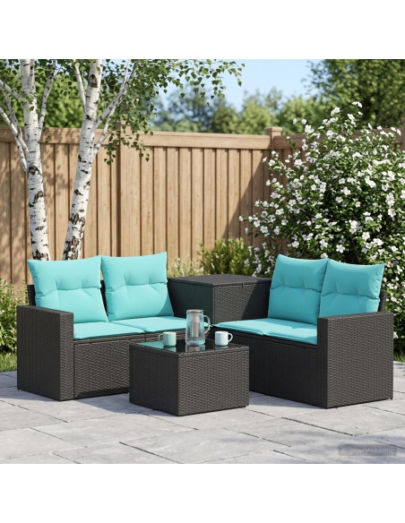 Set di divani 6 pz Nero e Blu Rattan sintetico e Acciaio