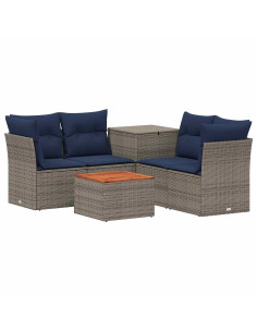 Set di divani 6 pz Grigio e Blu Navy Rattan sintetico e Acciaio 2