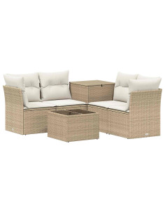 Set di divani 6 pz Beige e Bianco Crema 2