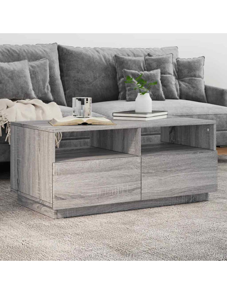 Tavolino da Soggiorno con Luci LED Grigio Sonoma 90x49x40 cm