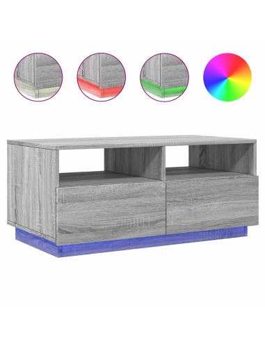 Tavolino da Soggiorno con Luci LED Grigio Sonoma 90x49x40 cm