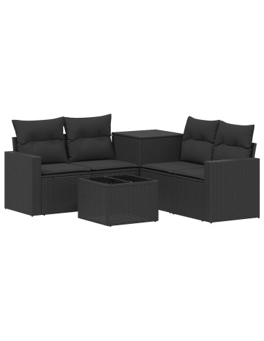 Set di divani 6 pz Nero Rattan sintetico e Acciaio