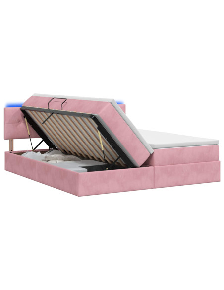 Letto con contenitore LED e materasso Rosa 180 x 200 cm Velluto