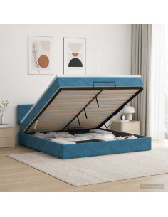 Letto ottomano con materasso Blu Scuro 180 x 200 cm Velluto
