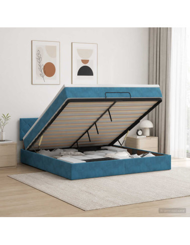 Letto ottomano con materasso Blu Scuro 180 x 200 cm Velluto