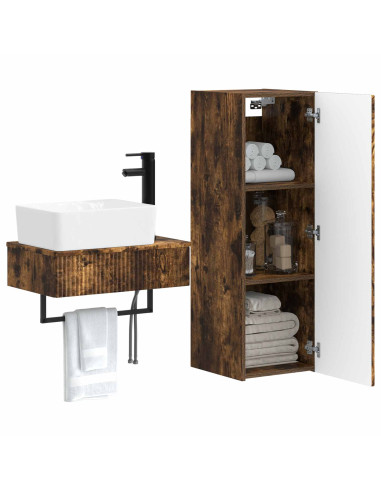 Set di mobili per il bagno 2 pz Rovere Fumo 33 x 34,5 x 100 cm