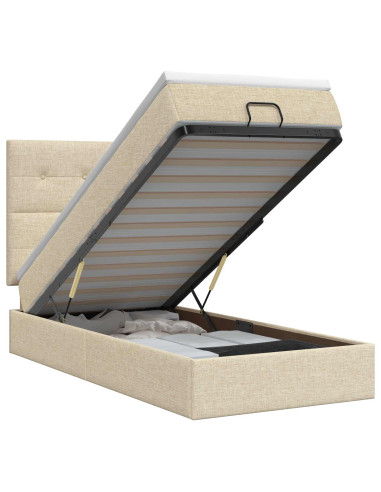 Letto ottomano con materasso Crema 90 x 200 cm Tessuto