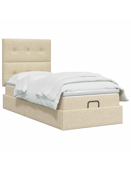 Letto ottomano con materasso Crema 90 x 200 cm Tessuto