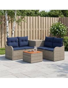 Set di divani 6 pz Grigio e Blu Navy Rattan sintetico e Acciaio