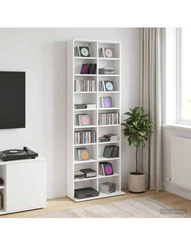Mobile per CD Bianco 65 x 23,5 x 175 cm Legno ingegnerizzato