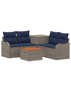 Set di divani 6 pz Grigio e Blu Navy Rattan sintetico e Acciaio 2