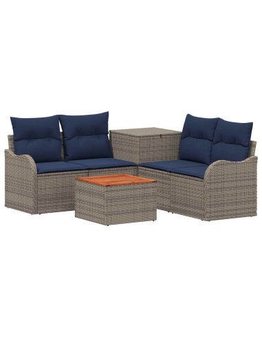 Set di divani 6 pz Grigio e Blu Navy Rattan sintetico e Acciaio