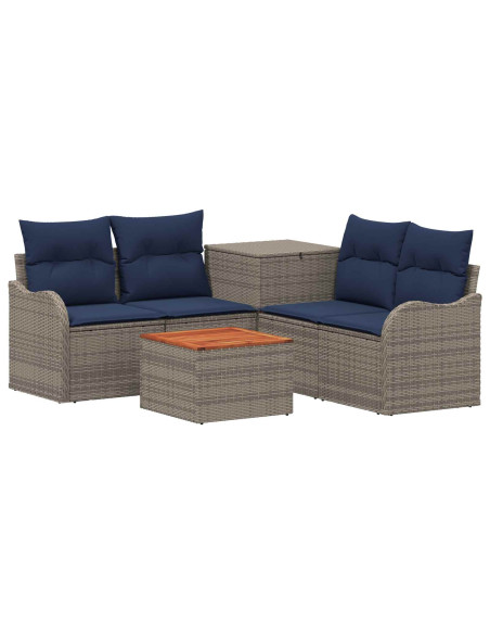Set di divani 6 pz Grigio e Blu Navy Rattan sintetico e Acciaio