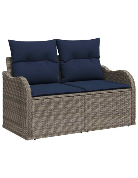 Set di divani 6 pz Grigio e Blu Navy Rattan sintetico e Acciaio