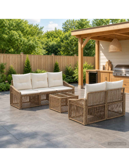 Set Divano da Giardino 6 pz Beige polyrattan