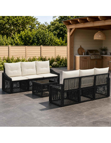 Set Divano da Giardino 7 pz Nero polyrattan