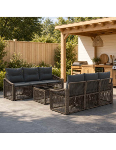 Set Divano da Giardino 7 pz Grigio polyrattan