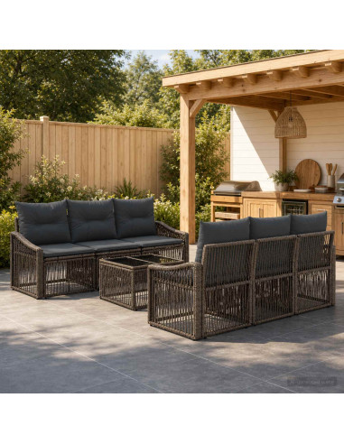 Set Divano da Giardino 7 pz Grigio polyrattan