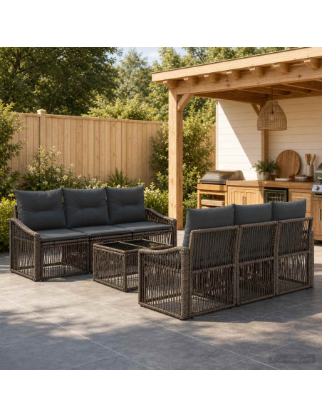 Set Divano da Giardino 7 pz Grigio polyrattan
