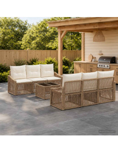 Set Divano da Giardino 7 pz Beige polyrattan