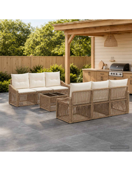 Set Divano da Giardino 7 pz Beige polyrattan