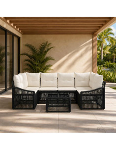 Set Divano da Giardino 7 pz Nero polyrattan