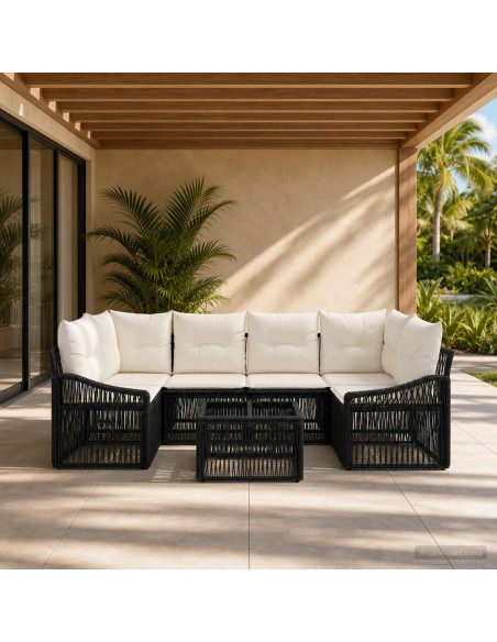 Set Divano da Giardino 7 pz Nero polyrattan