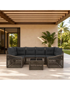 Set Divano da Giardino 7 pz Grigio polyrattan
