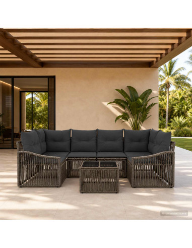 Set Divano da Giardino 7 pz Grigio polyrattan