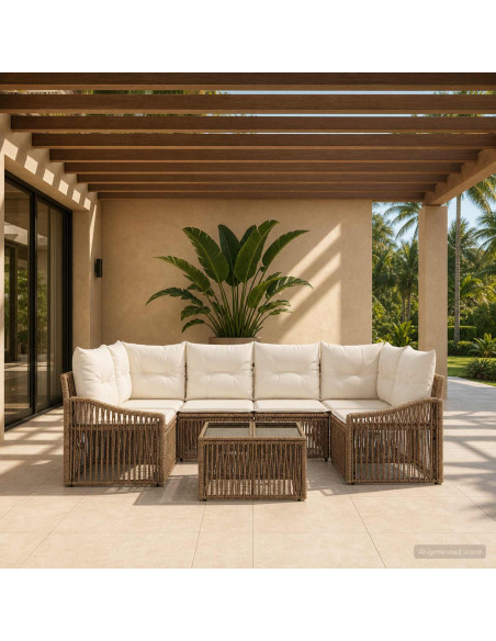Set Divano da Giardino 7 pz Beige polyrattan