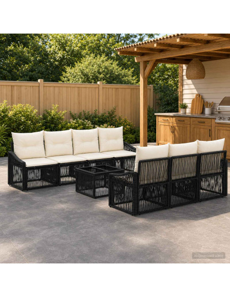 Set Divano da Giardino 8 pz Nero polyrattan