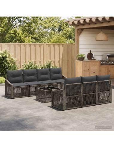 Set Divano da Giardino 8 pz Grigio polyrattan