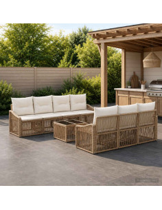 Set Divano da Giardino 8 pz Beige polyrattan