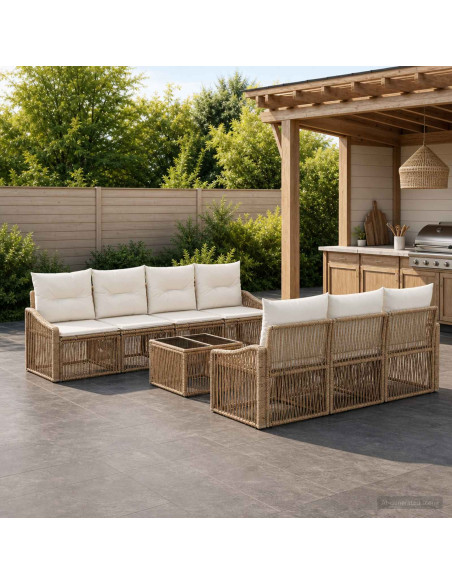 Set Divano da Giardino 8 pz Beige polyrattan