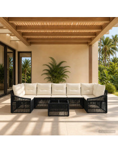 Set Divano da Giardino 8 pz Nero polyrattan