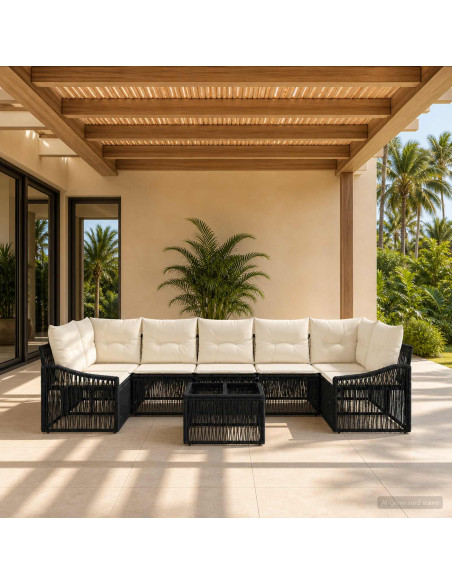 Set Divano da Giardino 8 pz Nero polyrattan