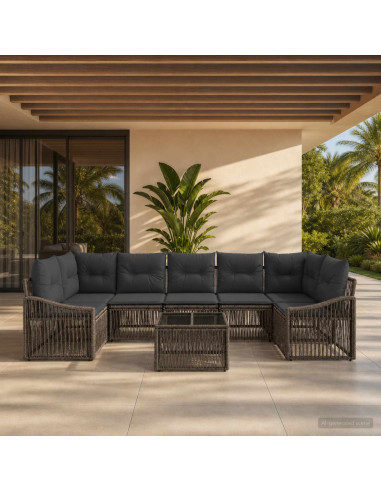 Set Divano da Giardino 8 pz Grigio polyrattan
