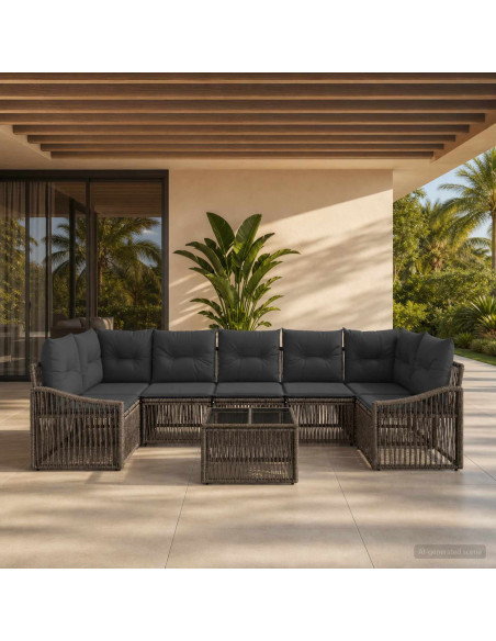 Set Divano da Giardino 8 pz Grigio polyrattan