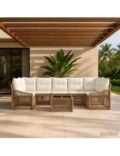 Set Divano da Giardino 8 pz Beige polyrattan