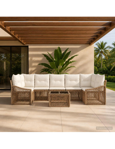 Set Divano da Giardino 8 pz Beige polyrattan