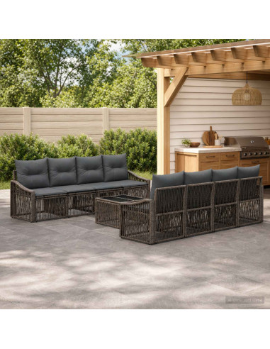 Set Divano da Giardino 9 pz Grigio polyrattan