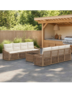 Set Divano da Giardino 9 pz Beige polyrattan