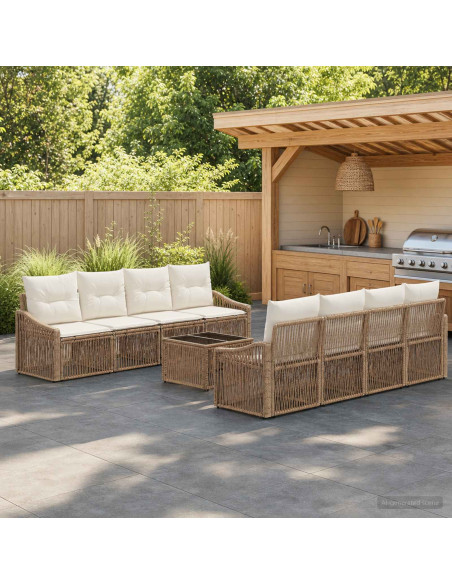 Set Divano da Giardino 9 pz Beige polyrattan