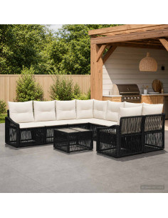 Set Divano da Giardino 9 pz Nero polyrattan
