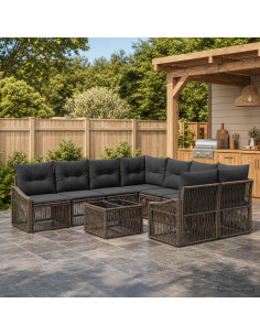 Set Divano da Giardino 9 pz Grigio polyrattan