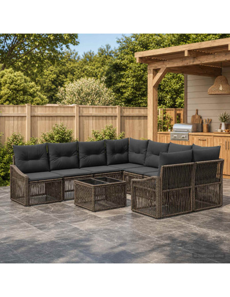Set Divano da Giardino 9 pz Grigio polyrattan