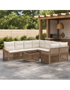 Set Divano da Giardino 9 pz Beige polyrattan