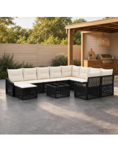 Set Divano da Giardino 11 pz Nero polyrattan
