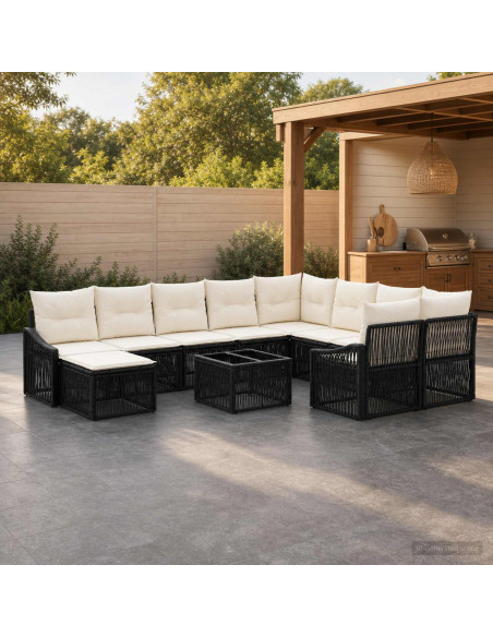 Set Divano da Giardino 11 pz Nero polyrattan