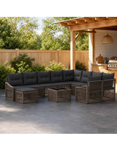 Set Divano da Giardino 11 pz Grigio polyrattan